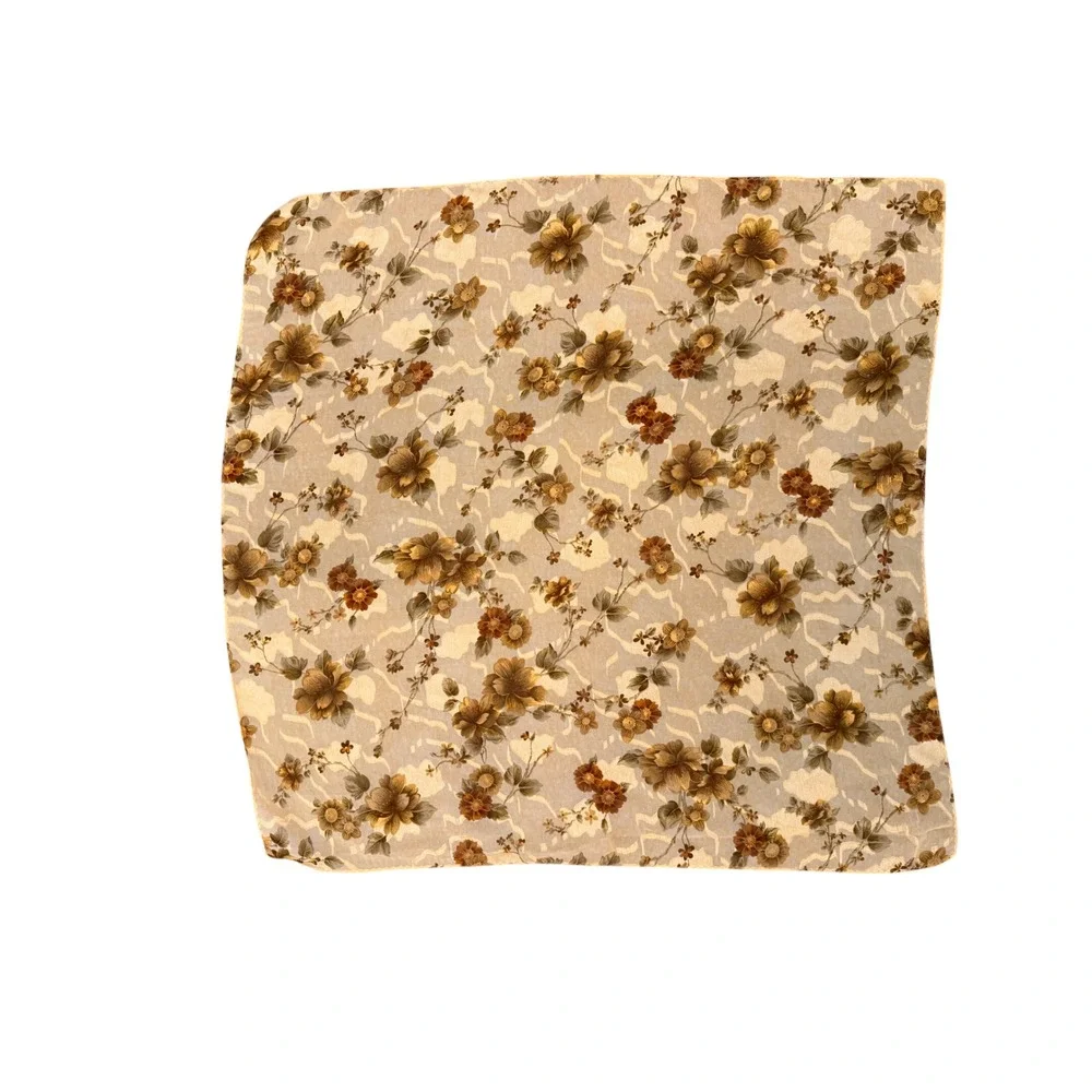 Vintage Xiyayi Floral Sheer Square Scarf Yellow Gold Brown Botanical Accessory